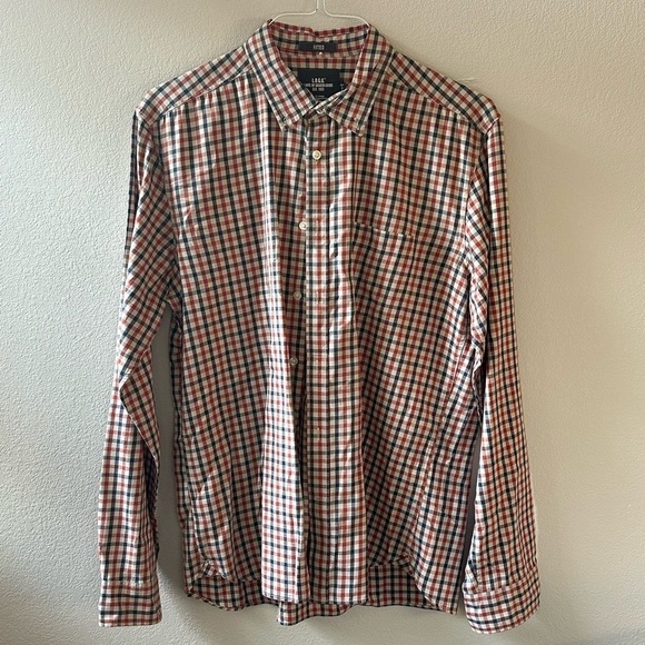 🌟 H&M LOGG men’s fit red and white checkered long sleeve button up shirt size L - Picture 1 of 5